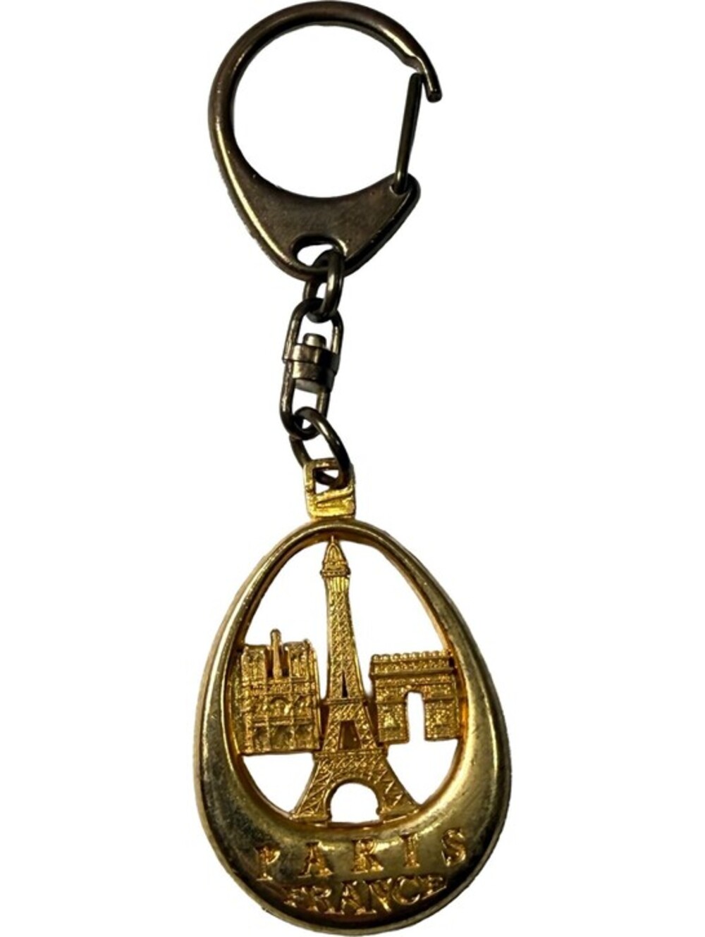 Vintage Paris France Eiffel Tower Keychain SA Société Bourbon Brand Fob Ring